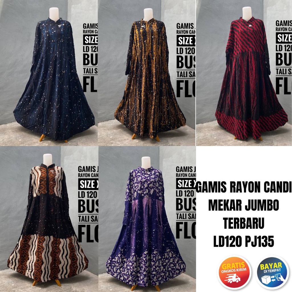 Gamis Wanita Dewasa Ibu Ibu Jumbo Syari Lebaran Terbaru Busui Friendly Resleting Depan Motif Batik A