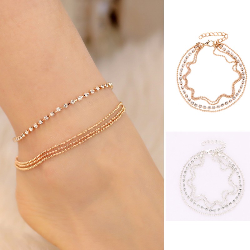 Gelang kaki wanita Berlian buatan multi-layer fashion Korea