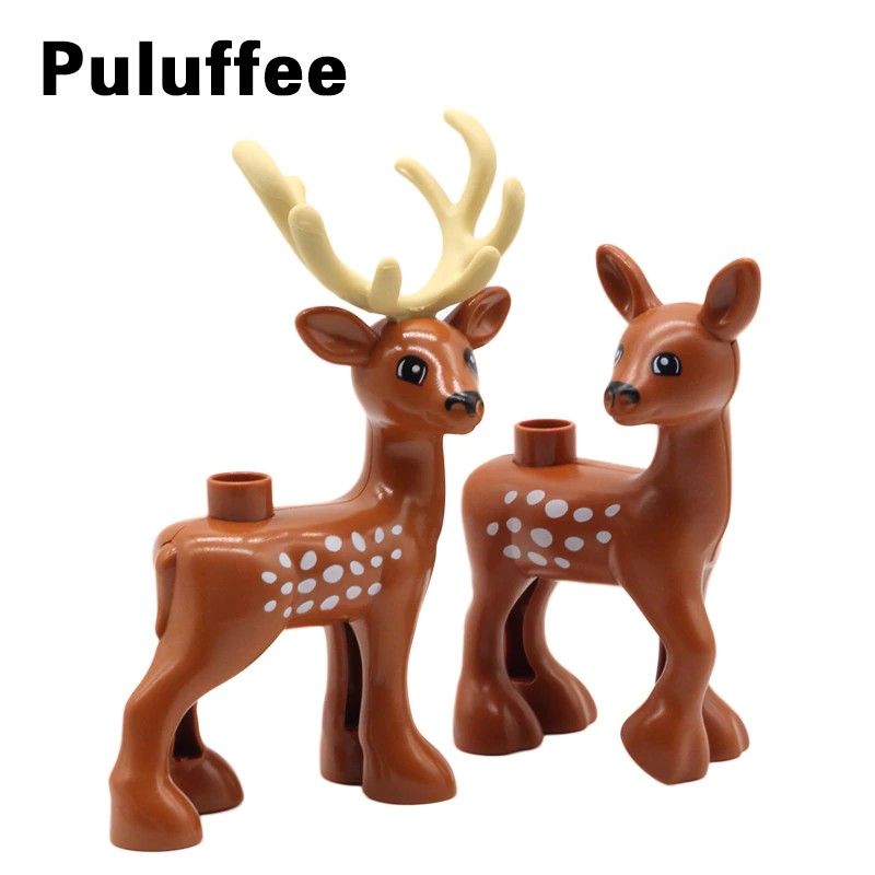 Mainan Lego New Zoo Animal Sika Deer Building Blocks Big Particle Compatible with Duplo Bricks set