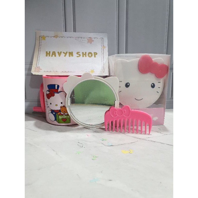serutan meja HelloKitty ada kaca dan sisir/serutan putar/rautan meja Hello Kitty-1