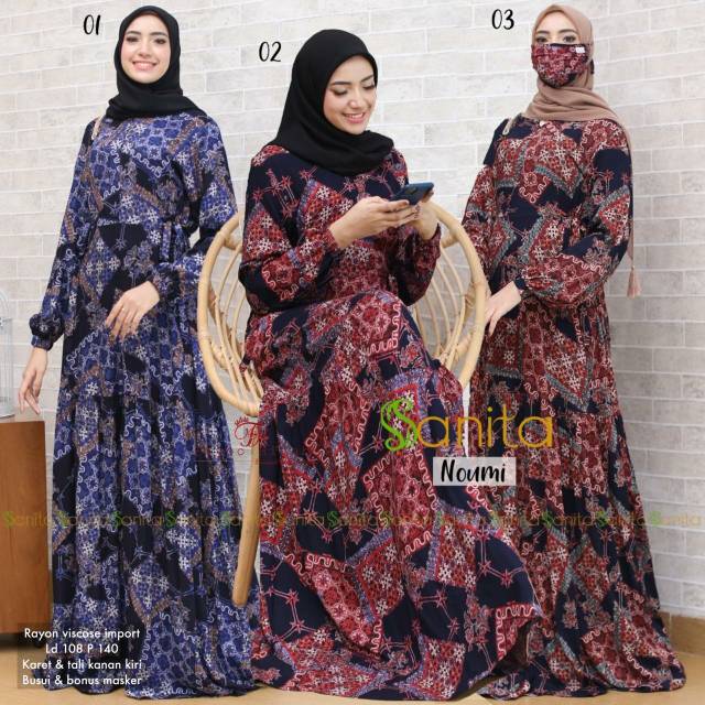 Noumi Dress by Sanita. Dress Rayon Premium. Gamis ori branded