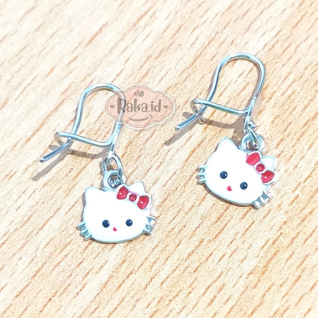 Anting Clip / Klip Motif Muka Hello Kitty Pita Merah Perhiasan Aksesoris Wanita 1155