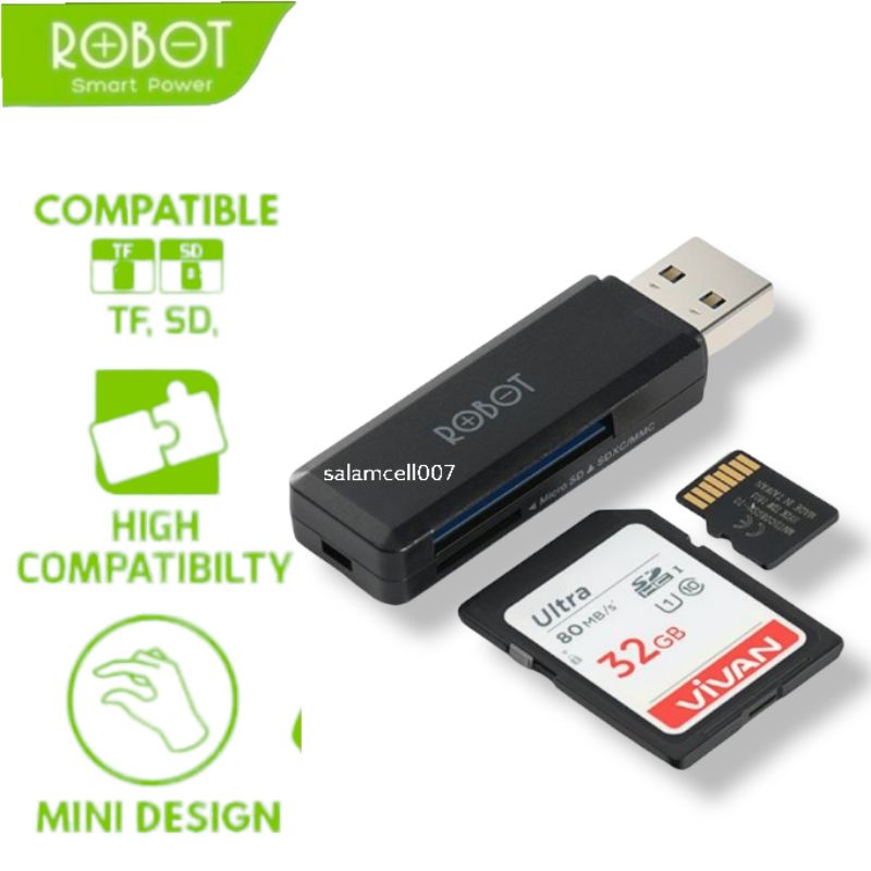 Card Reader ROBOT CR202 USB 3.0 TF / SD with 2 Slot Hub Black Original