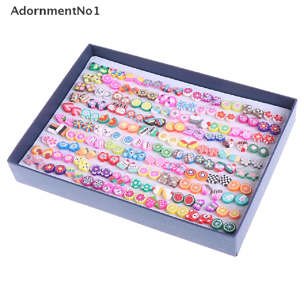 (AdornmentNo1) 100 Pasang / Set Anting Tusuk Bentuk Buah Bahan Polymer Clay Untuk Wanita