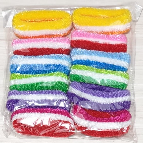 Ikat Rambut Donat Kilap Rajut Tebal Bahan Nylon Kunciran Ponytail Karet Rambut Sporty Warna Warni-IR Donat-3WARNA