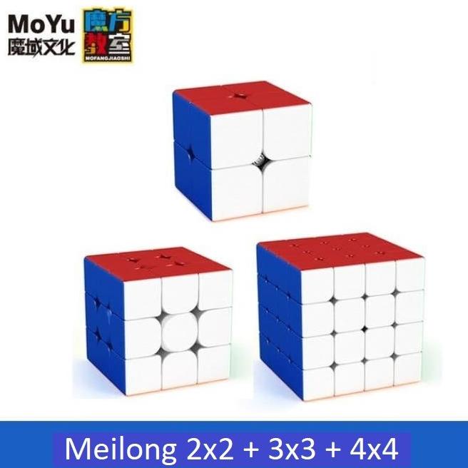 Paket Rubik MoYu Meilong 2x2 + Meilong 3x3 + Meilong 4x4 Stickerless