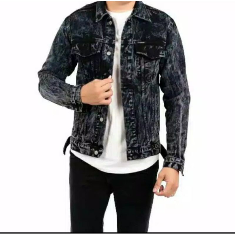 jaket jeans pria polos jaket jeans cowok sandwas jaket jumbo jaket model sobek tempel