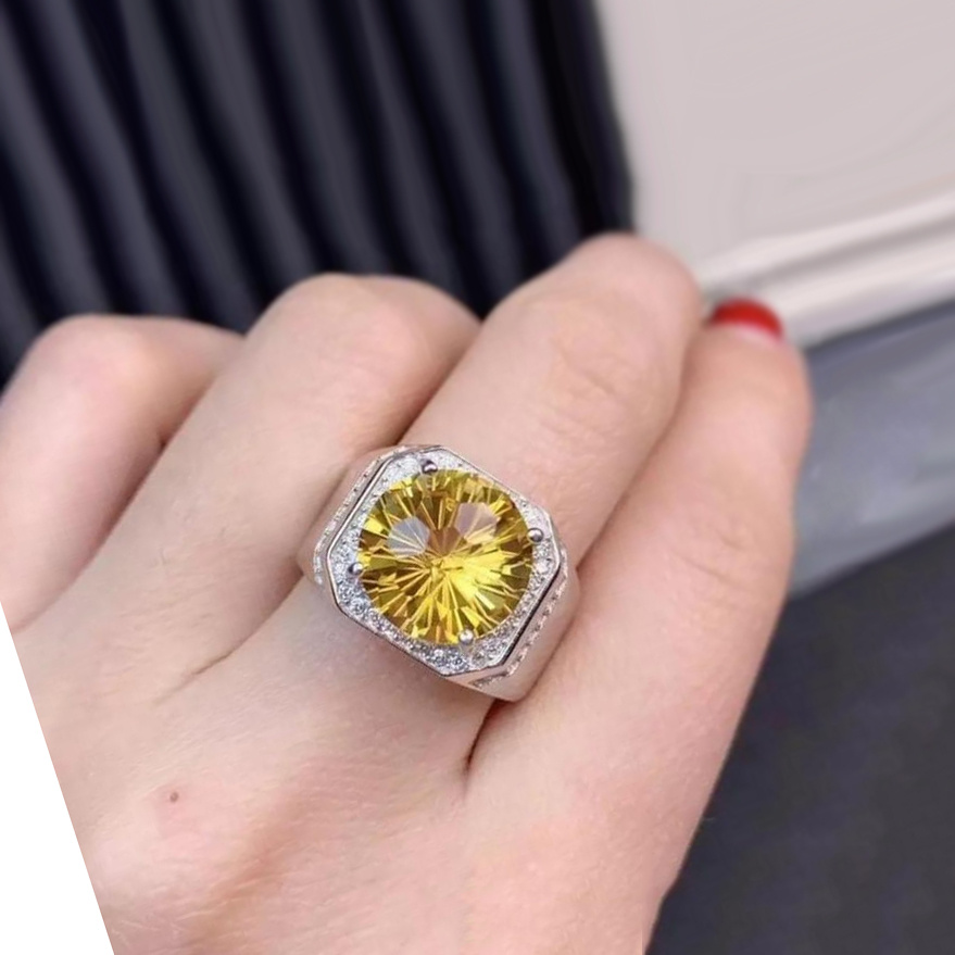 Berlian Sampanye Mewah Cincin Pertunangan S925 Perak Sterling Perhiasan Fashion Pria Wanita Baja Titanium Kristal Rings