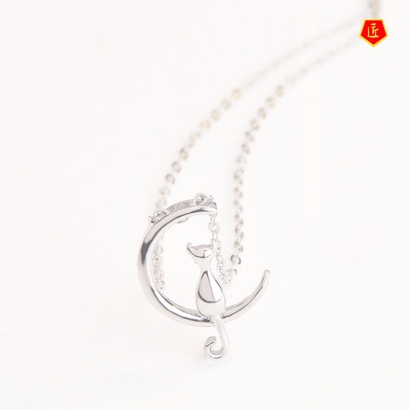 [Ready Stock]Fairy Tale Style Moon Cat Necklace Women's Korean Style Graceful and Fashionable