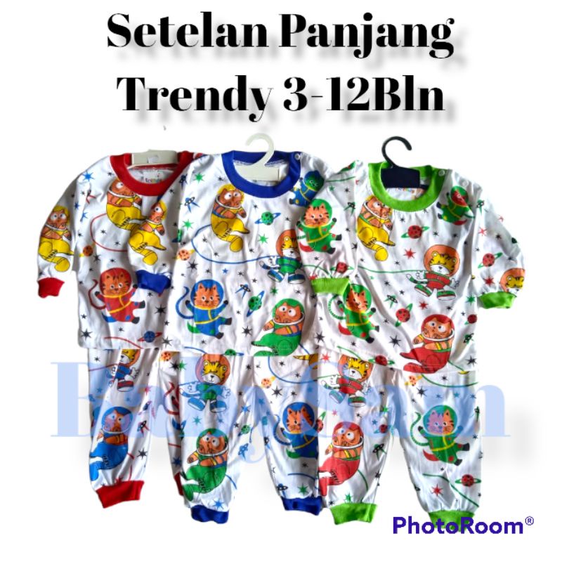 Setelan Piyama Bayi Panjang Trendy Laki-Laki dan Perempuan 3-12Bulan