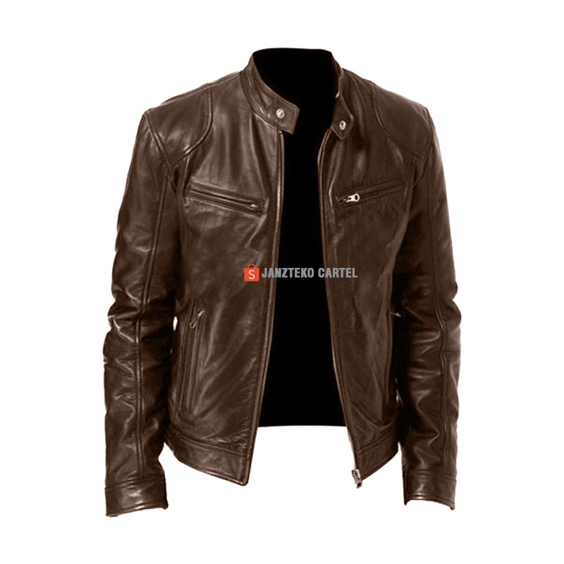 BAYAR DI TEMPAT - Jaket Leather Pria Motor Touring Racing Tebal Bahan Semi Kulit Sintetis Viena Asli Garut Premium Original Cowok Remaja Dewasa Laki Laki Warna Hitam Coklat Size M-XXL