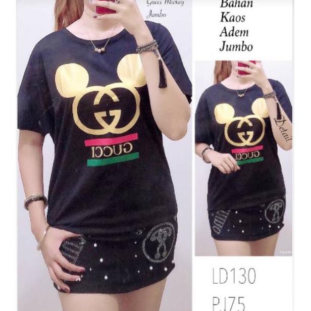 Atasan gucci mickey Jumbo fit LD 130 (warna hitam dan putih)