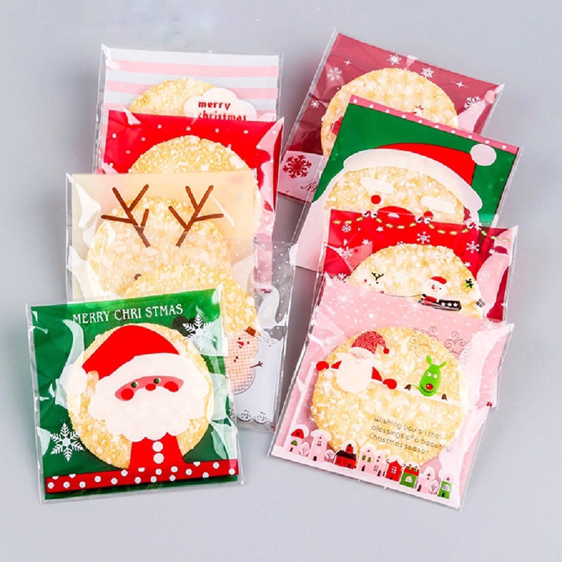 

20 pcs bungkus plastik kue candy bag opp polkadot motif snowflakes natal christmas cookie bag kantong