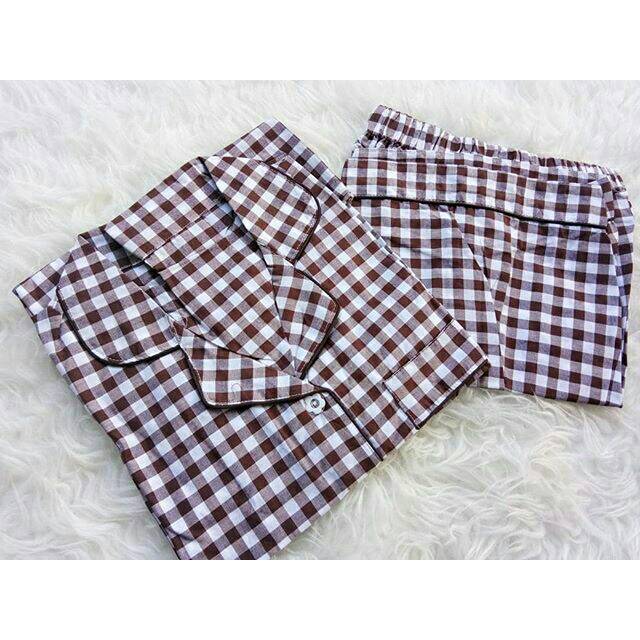 piyama celana pendek Kotak kotak