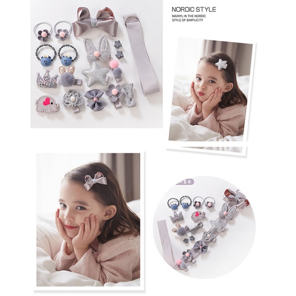 Jepit Rambut Korea Anak Perempuan Motif Telinga Kelinci 17 Pcs / Set Aksesoris Hiasan Rambut fashion korea AK143