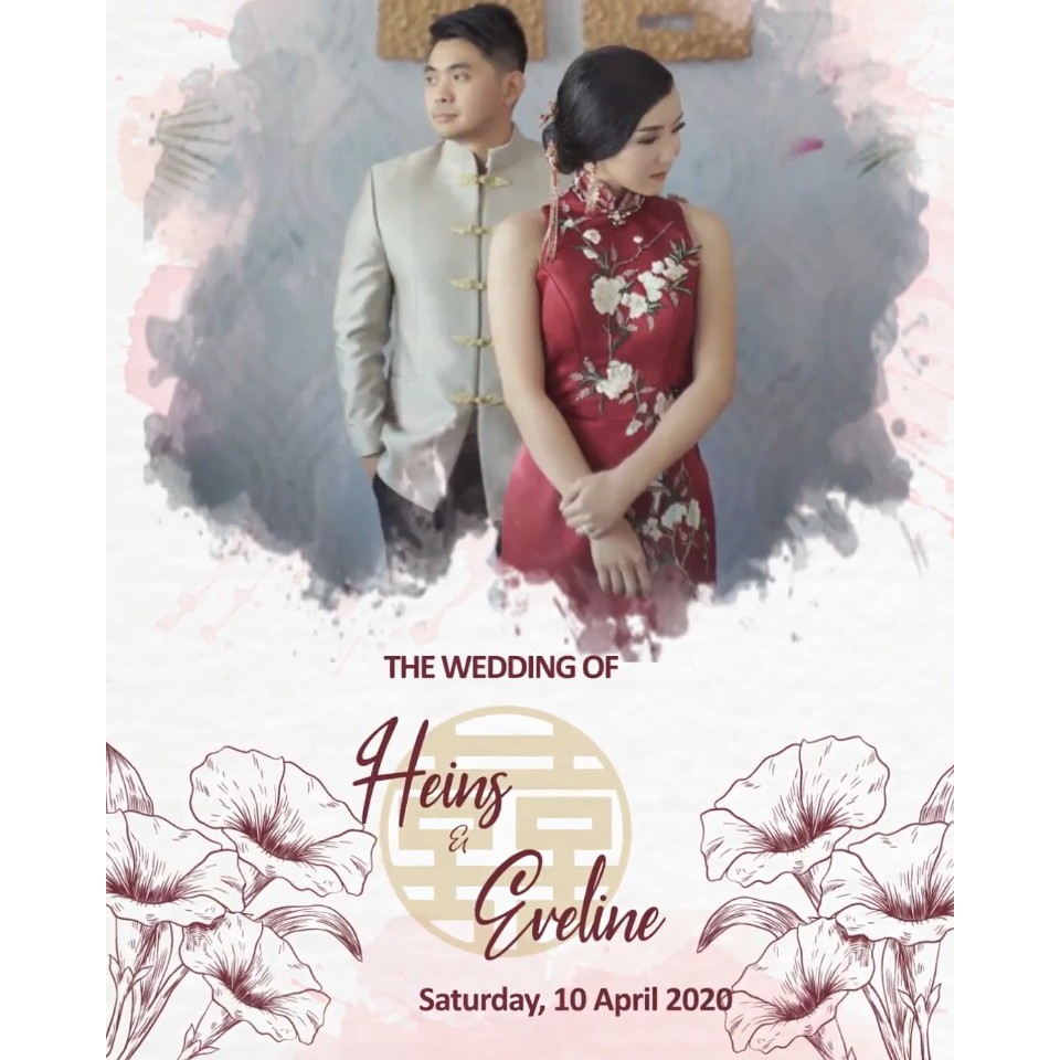 Undangan Digital Video Pernikahan Tionghoa Soft Red Floral Chinese Mandarin Elegant Terlaris