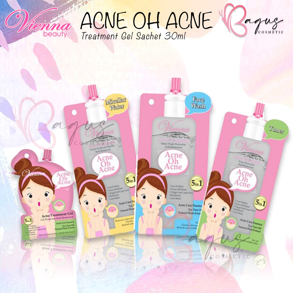 ⭐ BAGUS ⭐ Vienna Acne Oh Acne Treatment Gel | Face Wash/Toner/Micellar Water 30ml Sachet