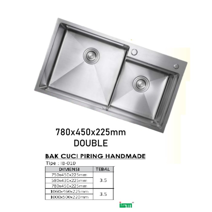 TERHEMAT IGM H78x45D BAK CUCI PIRING HANDMADE WASTAFEL DAPUR 2 LUBANG