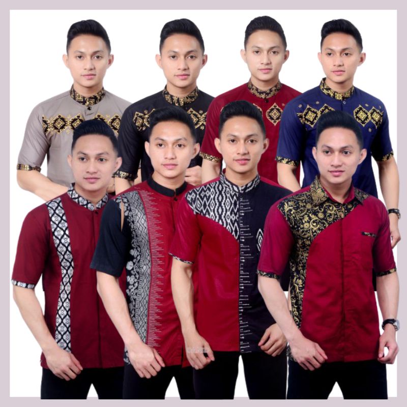 Baju Kemeja Koko Batik Fashion Muslim Pekalongan Kombinasi Pria Lengan Pendek Gus Baha CR7 Al Akmar 