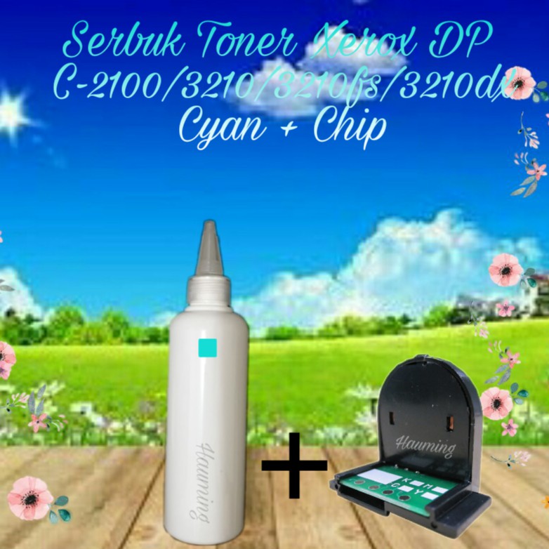 Serbuk Toner Fuji Xerox Docuprint DP C2100 C3210 C3210FS C3210DX C-2100 3210 3210FS Cyan + Chip