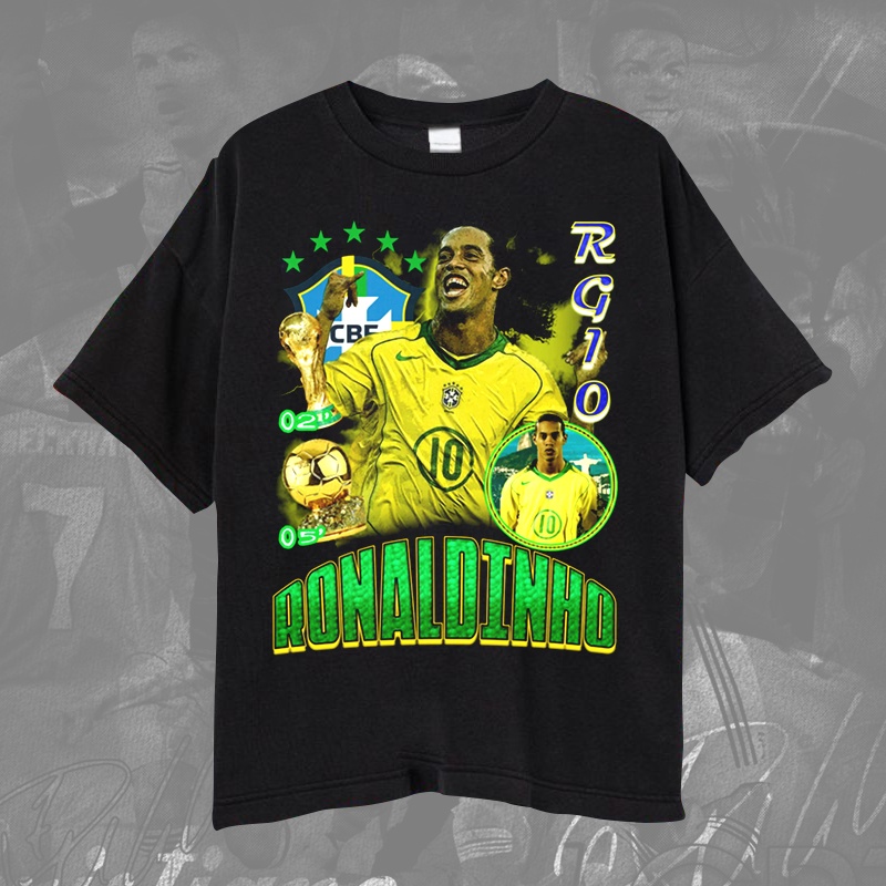 Brazil Ronaldinho T-shirt/Kaos Bola Vintage Wash Ronaldinho Striker Of Brazilian Unisex