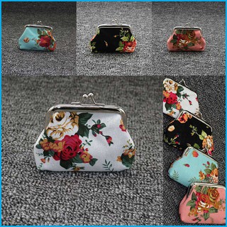 Dompet Koin Mini Bahan Kanvas Motif Bunga  Mawar  untuk  