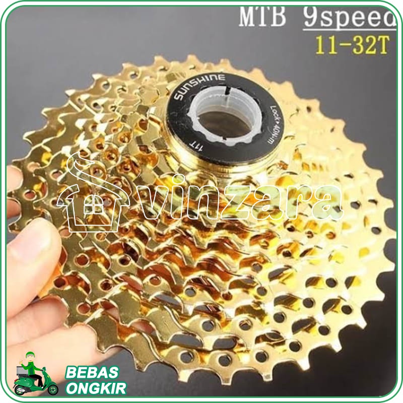 Sprocket GOLD 9 Speed 11 32T Emas Cassette Sunshine freewheel flywheel 9speed sproket sepeda lipat s