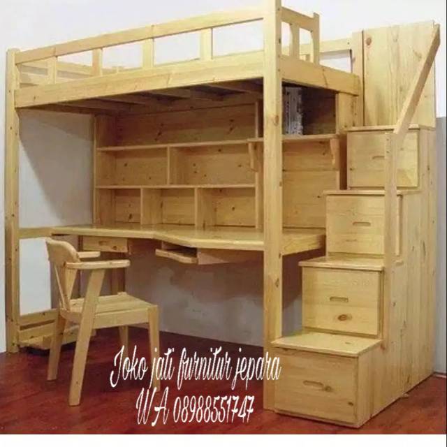 Dipan anak tingkat meja belajar jati solid