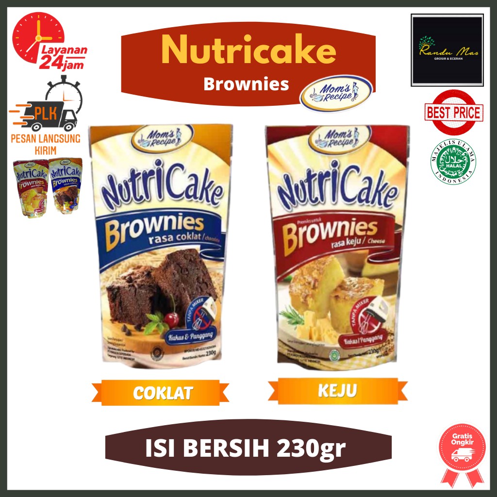 Nutricake Brownies 230gr Coklat Keju Bronis Panggang Lumer Bolu Kukus Crispy Tepung Praktis Instant