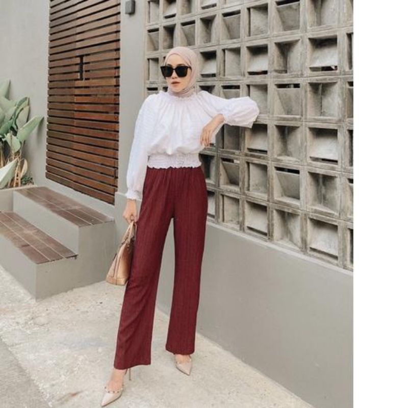 BARU LYRA PANTS KULOT Ny Kienka id Maroon size M / Preloved kienka albyks Abinaya Heylocal Javina Bl