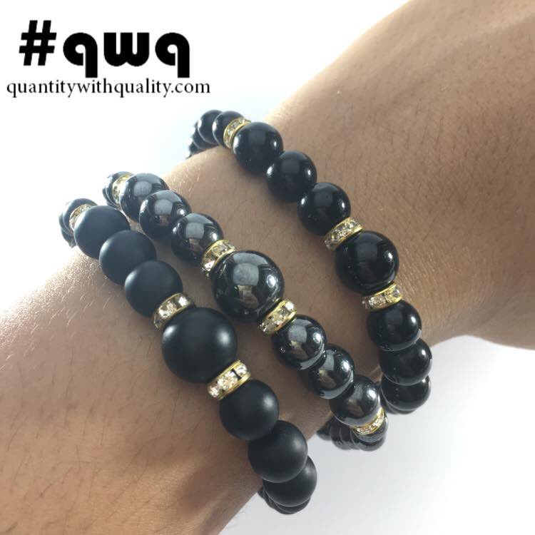 gelang batu casual  blackstone and gold charms keren cowok cewek korea custom
