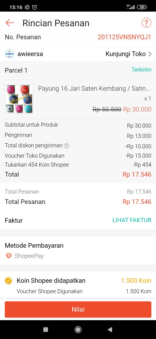 Payung 16 Jari Saten Kembang / Satin Umberella 16jari Bunga / Payung 16 Jari