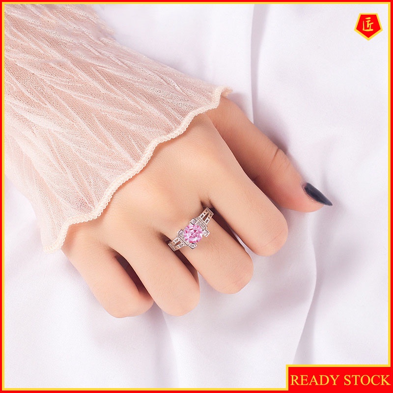 [Ready Stock]Simple and Elegant Inlaid Pink Gemstone Ring