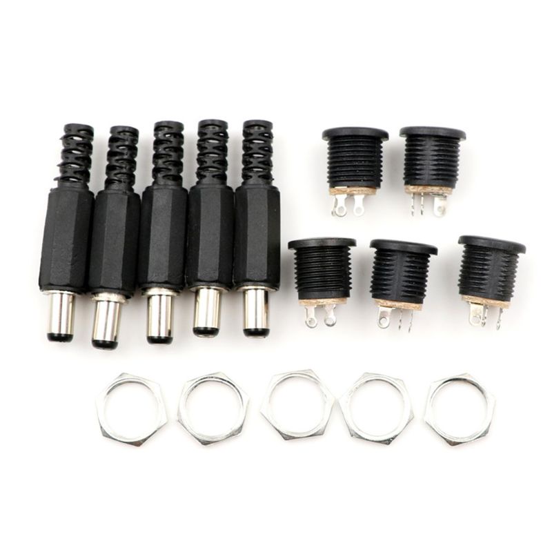 btsg 10 pcs 12V 3A Plastic Male Plugs + Female Socket Panel Mount Jack DC Power Connector Electrical Supplies