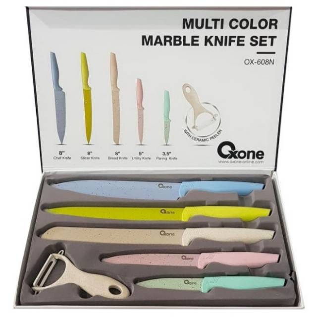 OXONE MULTI-COLOUR MARBLE KNIFE SET OX-608N / OX 608N / Pisau Oxone Multi Color Marble Dapur