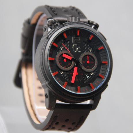 Jam Tangan Pria Guess Collection GC Montana Leather Kulit Black List Red
