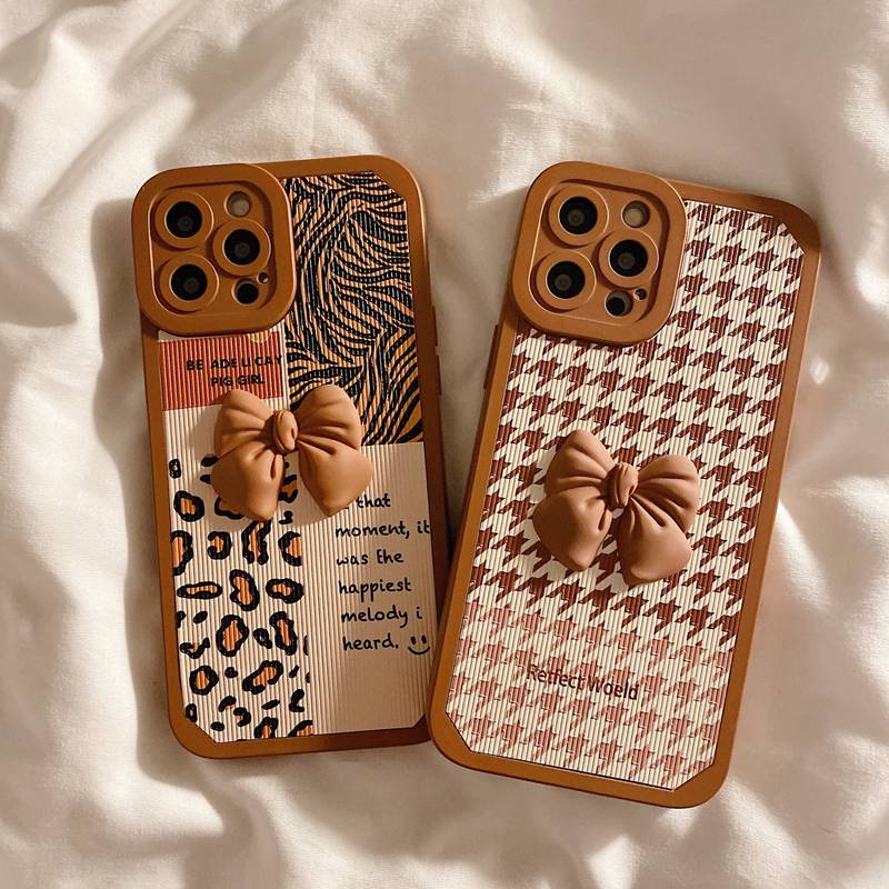 Angel Eyes Leopard Stitch Bowknot Soft Case iP iPhone 7 8 + Plus X XR SE 2020 XS Max 11 12 13 Pro Max Casing Xiaomi Redmi Note 8 Pro