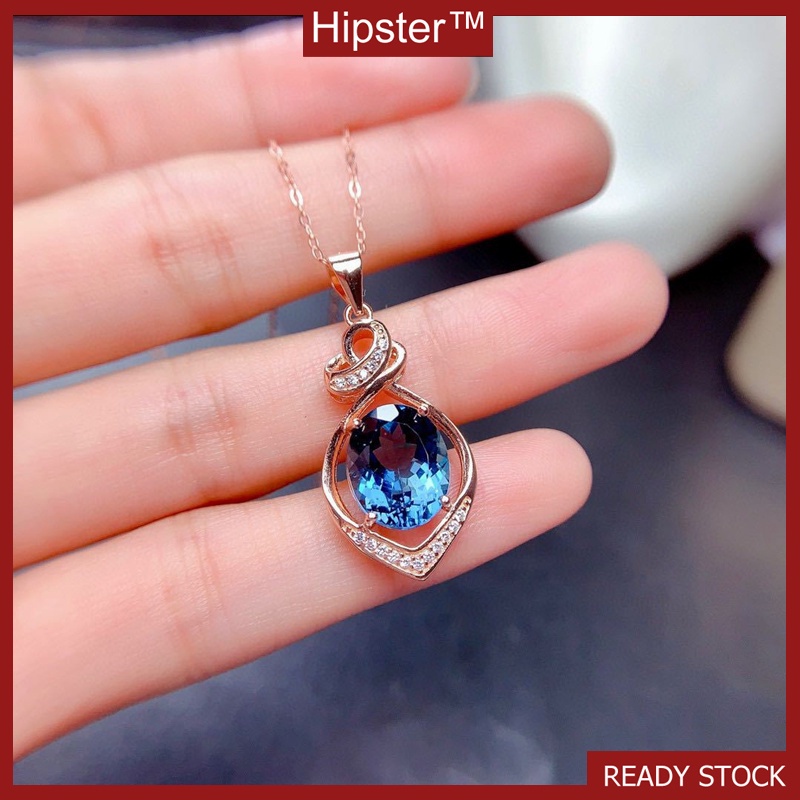 New Natural Blue Moissanite Rose Gold Necklace