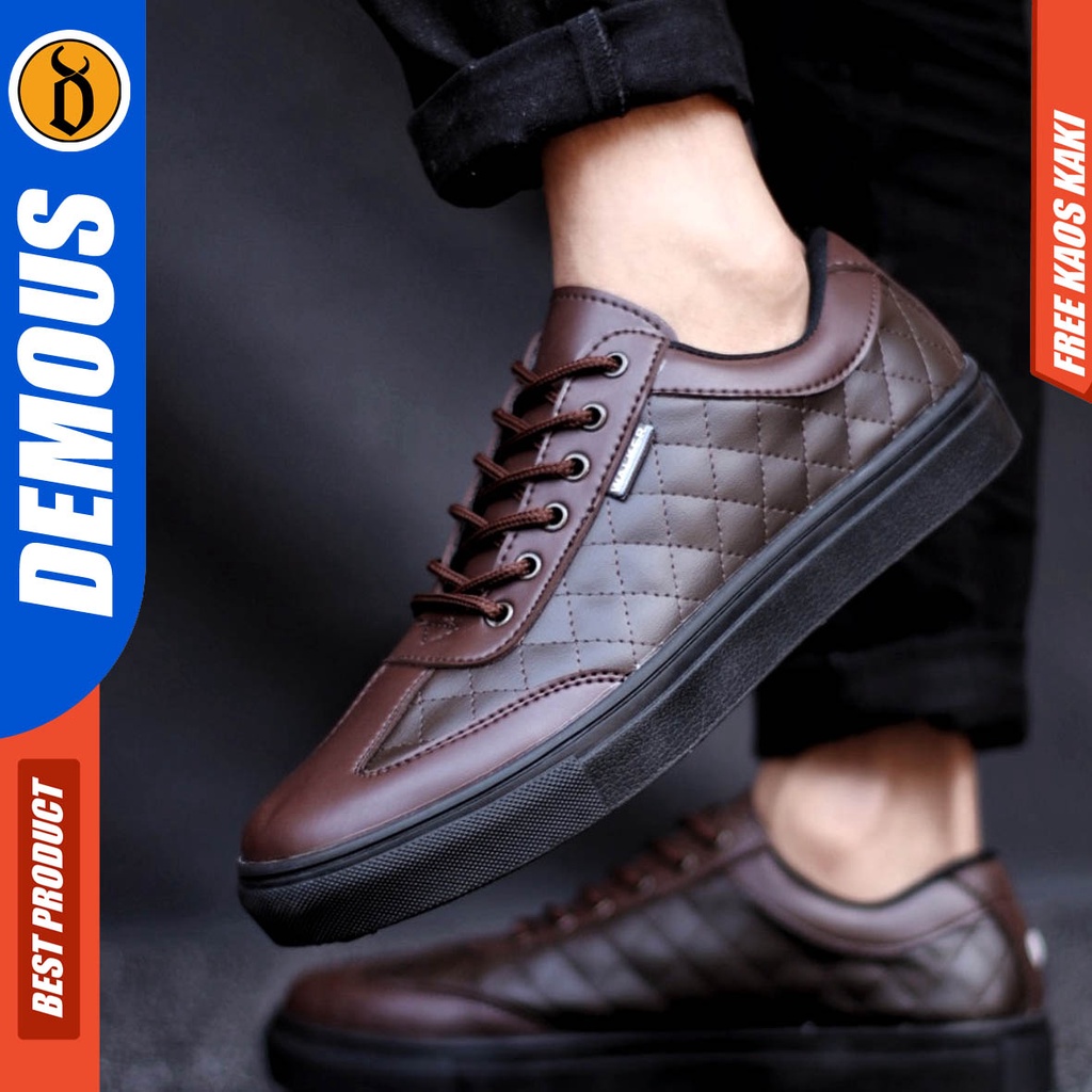 Sepatu Kasual Pria Sneakers Kulit Pu Kerja Hitam -Demous Pedro