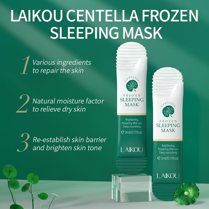LAIKOU Sakura Sleeping Mask Sachet Green Tea Centella Menghilangkan Jerawat Krim Malam Memudarkan Noda Hitam