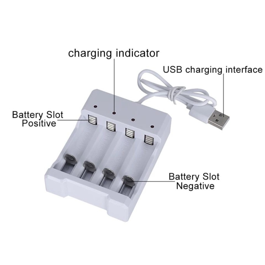 Battery Charger Alat Cas Baterai USB 4 Slot AA A3 A23 MS-04B Mitsuyama