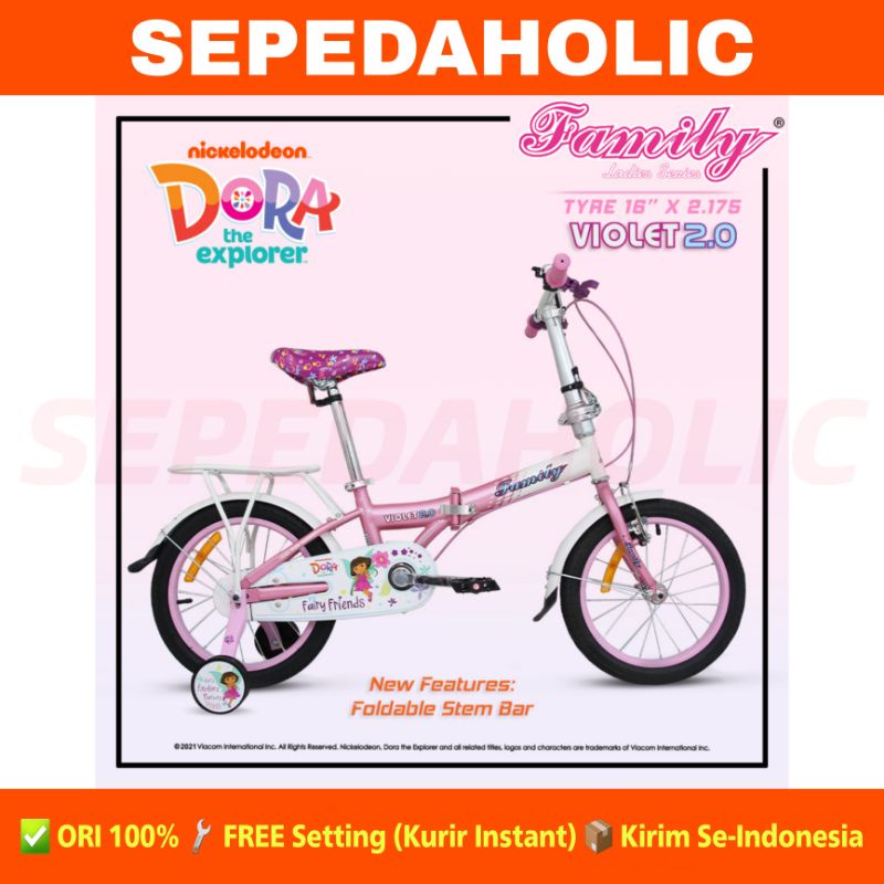 Sepeda Lipat Anak Perempuan FAMILY VIOLET 2.0 DORA THE EXPLORER Ukuran 16 Inch