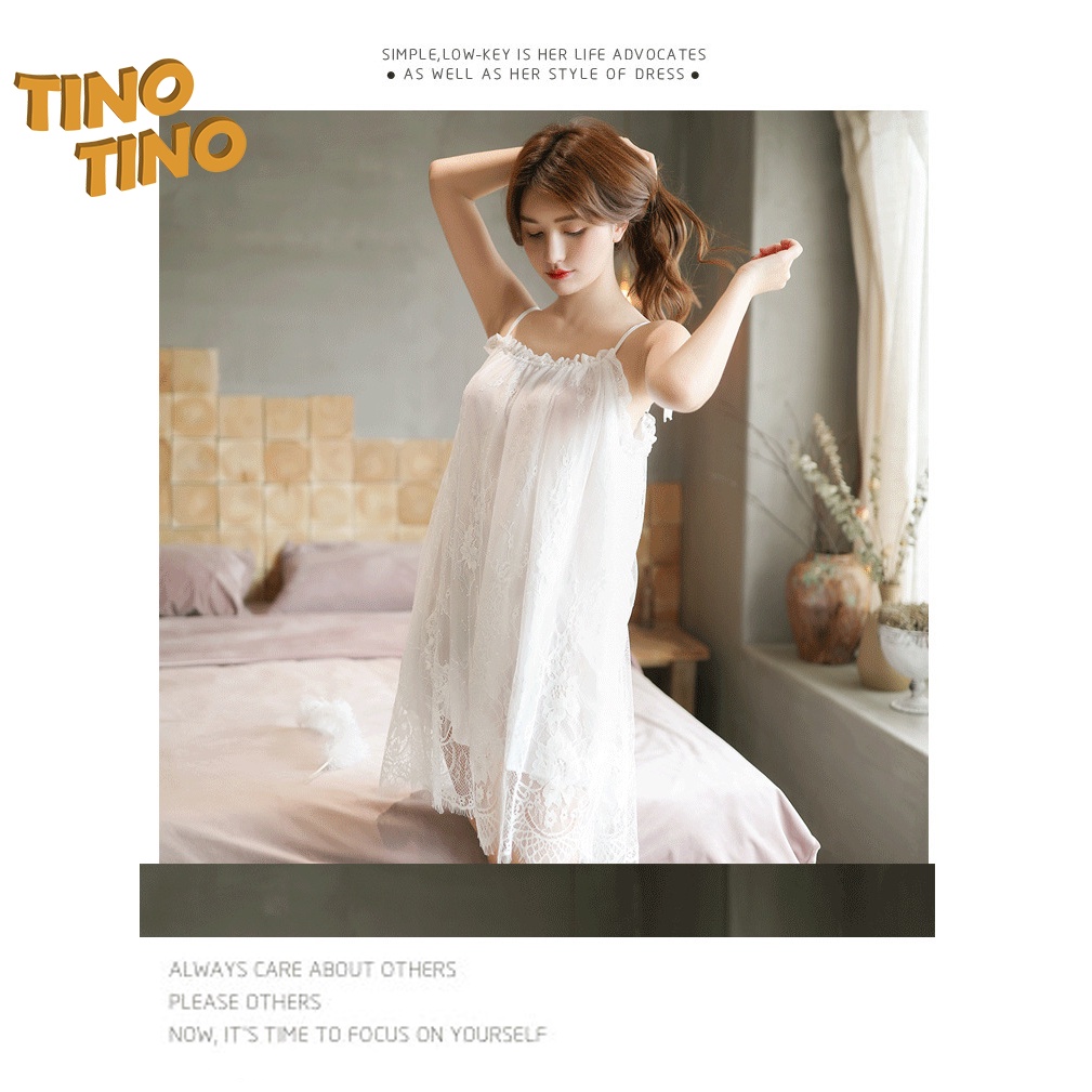 CJSW-018 TINO TINO Baju Tidur Model Dress / Lace Piyama Tanpa Lengan