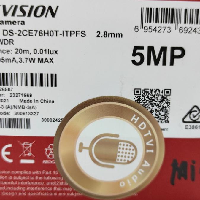 Hikvision Turbo HD 5MP Dome camera with microphone.