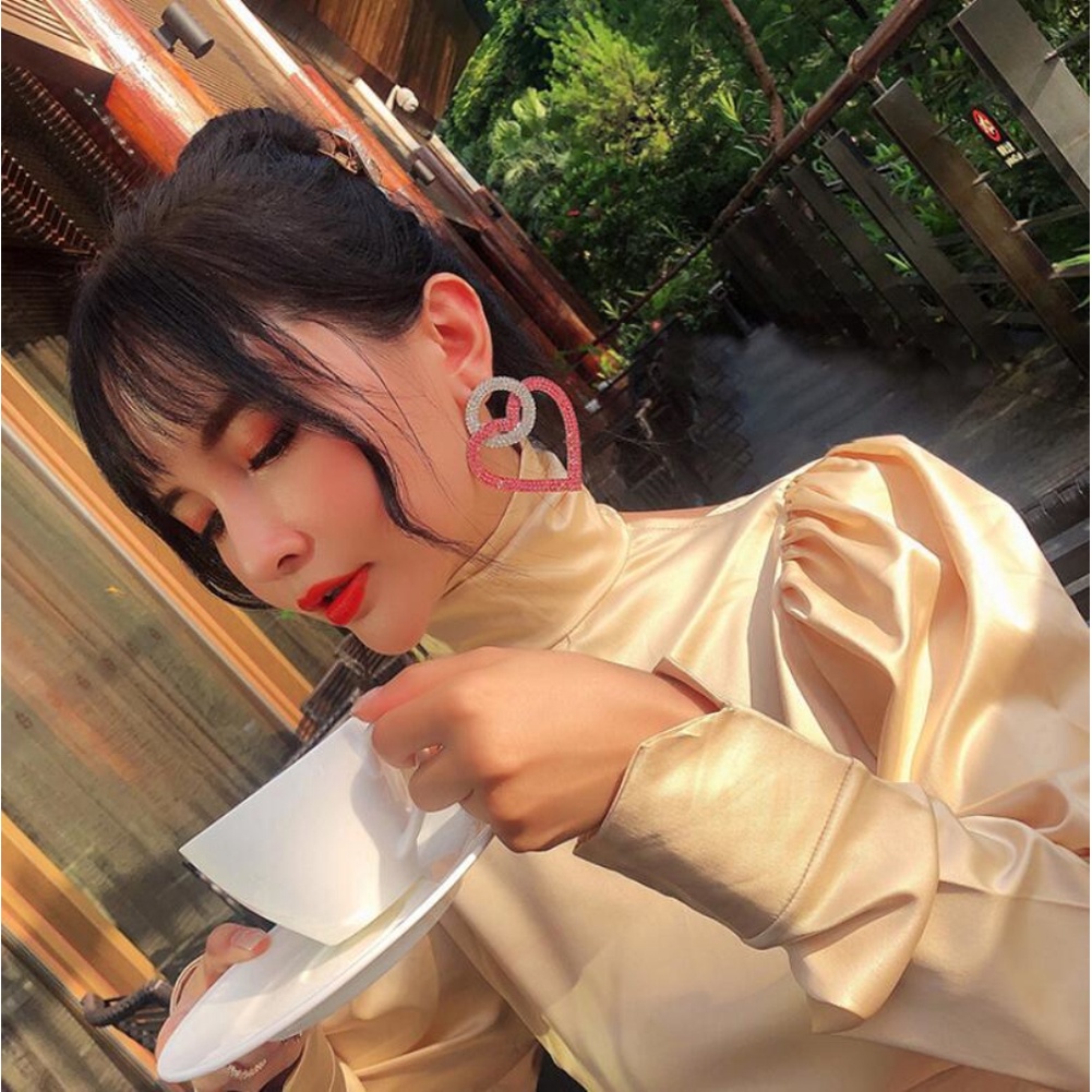 Hu Hu Hu Hu Hu Alat Bantu Pasang Kacamata♡ Anting Tusuk Gantung Wanita Desain Hati / Bulat Hias Berlian Imitasi Untuk Pesta / Hadiah