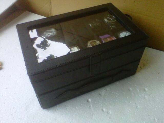 Full Black Watch Box Organizer Mix Accesories Drawer