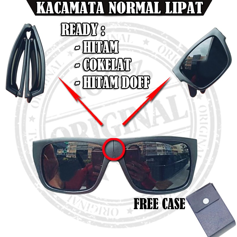 Kacamata Hitam Lipat FREE CASE Fashion Pria Wanita Kacamata Lipat Lensa Hitam Sunglasses Unisex