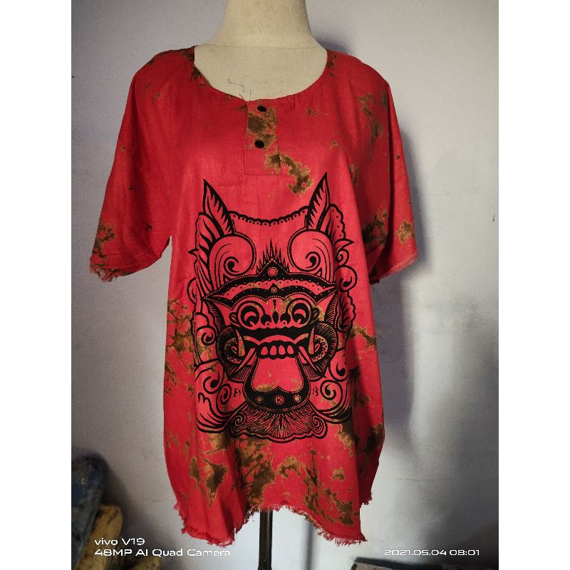 BAJU BARONG YANTRN DEWASA/BAJU ATASAN PRIA WANITA KHAS BALI-Merah bercak