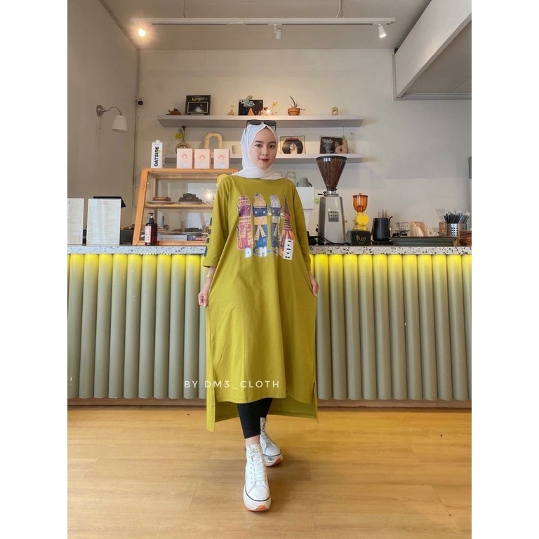 Midi Dress Long Tunik Original DM3 Cloth Bahan Cotton Combed 20s Tebal Terbaru 2022 Terlaris Cat Mod