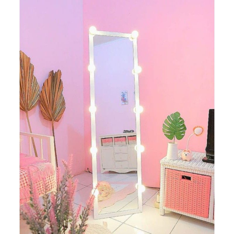 Vanity Mirror 33x127 cm Cermin Standing Include Lampu Medan